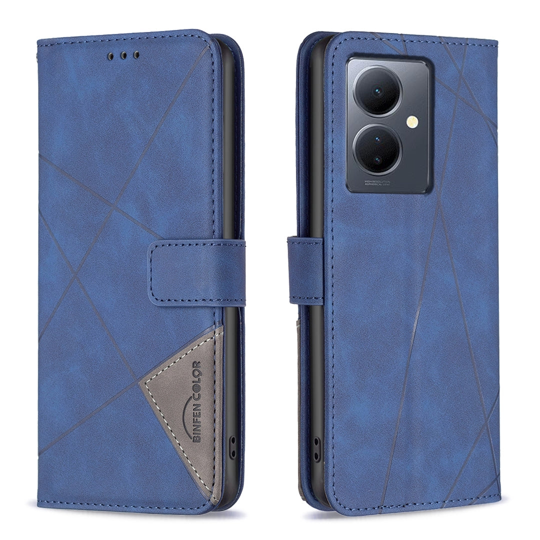 vivo Y78 5G Rhombus Texture Leather Phone Case with Magnetic Buckle and Card Holder