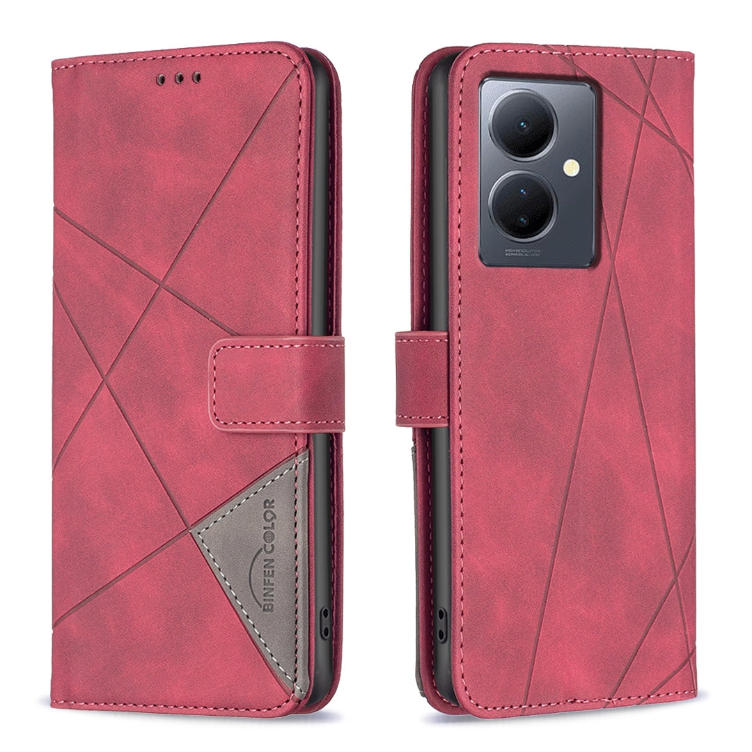 vivo Y78 5G Rhombus Texture Leather Phone Case with Magnetic Buckle and Card Holder