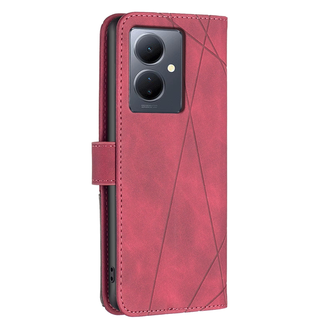 vivo Y78 5G Rhombus Texture Leather Phone Case with Magnetic Buckle and Card Holder