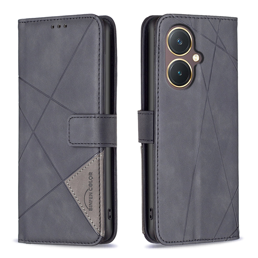 vivo Y27 4G Rhombus Texture Leather Phone Case with Magnetic Buckle and Card Holder