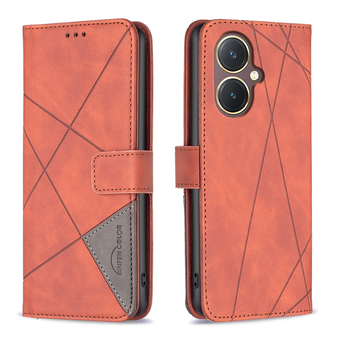 vivo Y27 4G Rhombus Texture Leather Phone Case with Magnetic Buckle and Card Holder