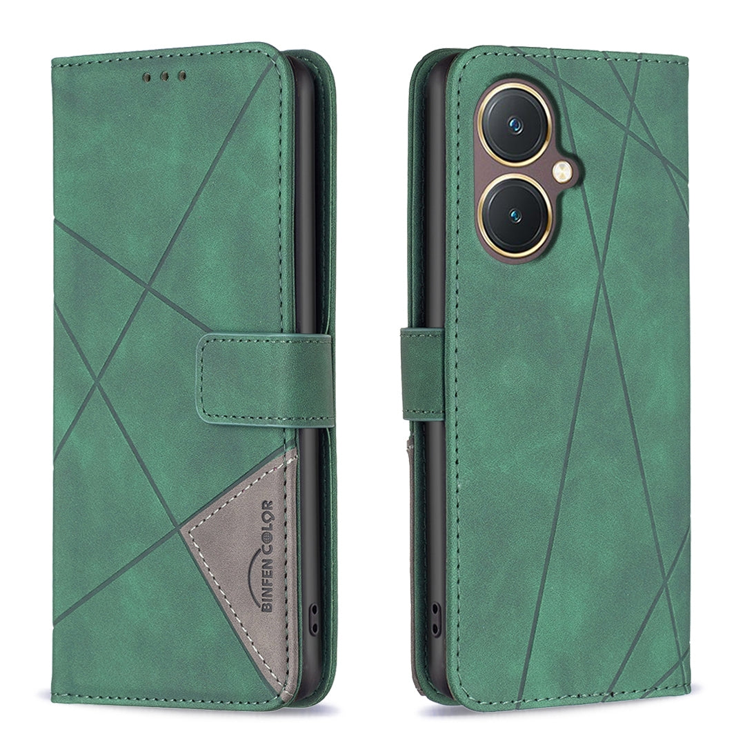 vivo Y27 4G Rhombus Texture Leather Phone Case with Magnetic Buckle and Card Holder