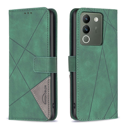 For vivo Y200 5G Rhombus Texture Leather Phone Case with Magnetic Buckle and Card Holder