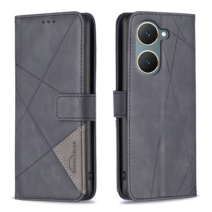 vivo Y03 4G Global Rhombus Texture Leather Phone Case with Magnetic Buckle and Card Holder