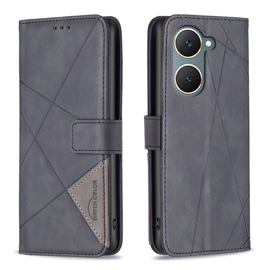 vivo Y03 4G Global Rhombus Texture Leather Phone Case with Magnetic Buckle and Card Holder