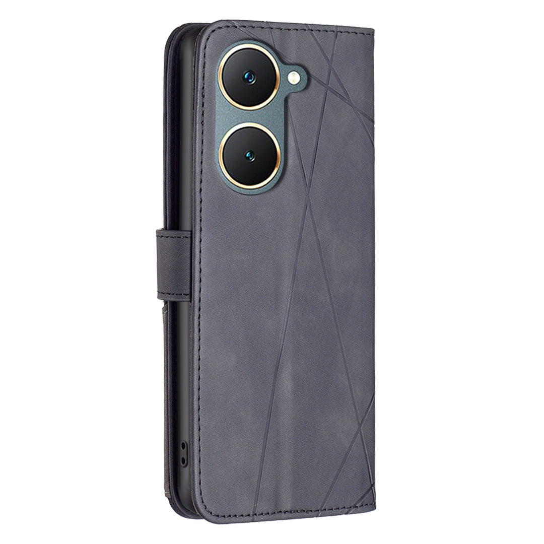 vivo Y03 4G Global Rhombus Texture Leather Phone Case with Magnetic Buckle and Card Holder