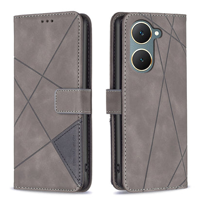 vivo Y03 4G Global Rhombus Texture Leather Phone Case with Magnetic Buckle and Card Holder