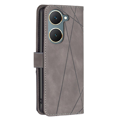 vivo Y03 4G Global Rhombus Texture Leather Phone Case with Magnetic Buckle and Card Holder