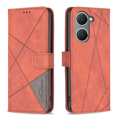 vivo Y03 4G Global Rhombus Texture Leather Phone Case with Magnetic Buckle and Card Holder