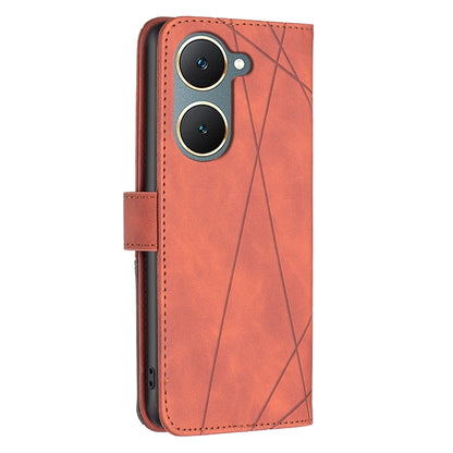 vivo Y03 4G Global Rhombus Texture Leather Phone Case with Magnetic Buckle and Card Holder