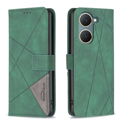 vivo Y03 4G Global Rhombus Texture Leather Phone Case with Magnetic Buckle and Card Holder