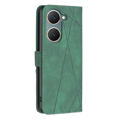 vivo Y03 4G Global Rhombus Texture Leather Phone Case with Magnetic Buckle and Card Holder