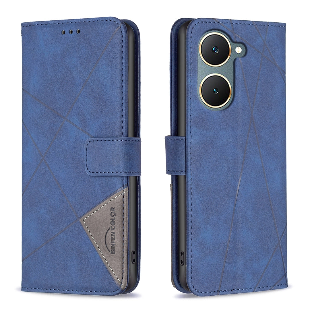 vivo Y03 4G Global Rhombus Texture Leather Phone Case with Magnetic Buckle and Card Holder