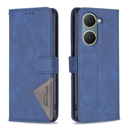 vivo Y03 4G Global Rhombus Texture Leather Phone Case with Magnetic Buckle and Card Holder