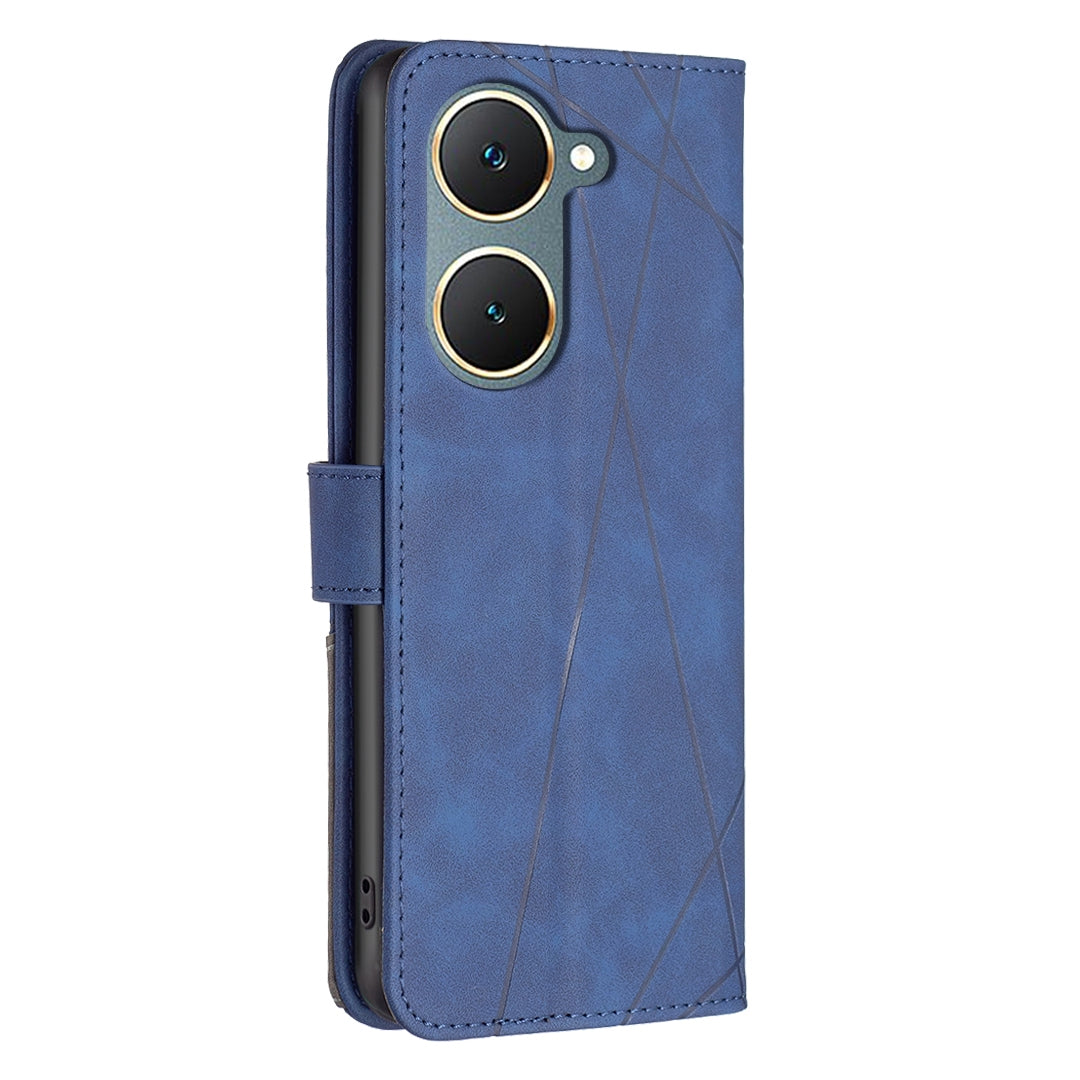 vivo Y03 4G Global Rhombus Texture Leather Phone Case with Magnetic Buckle and Card Holder