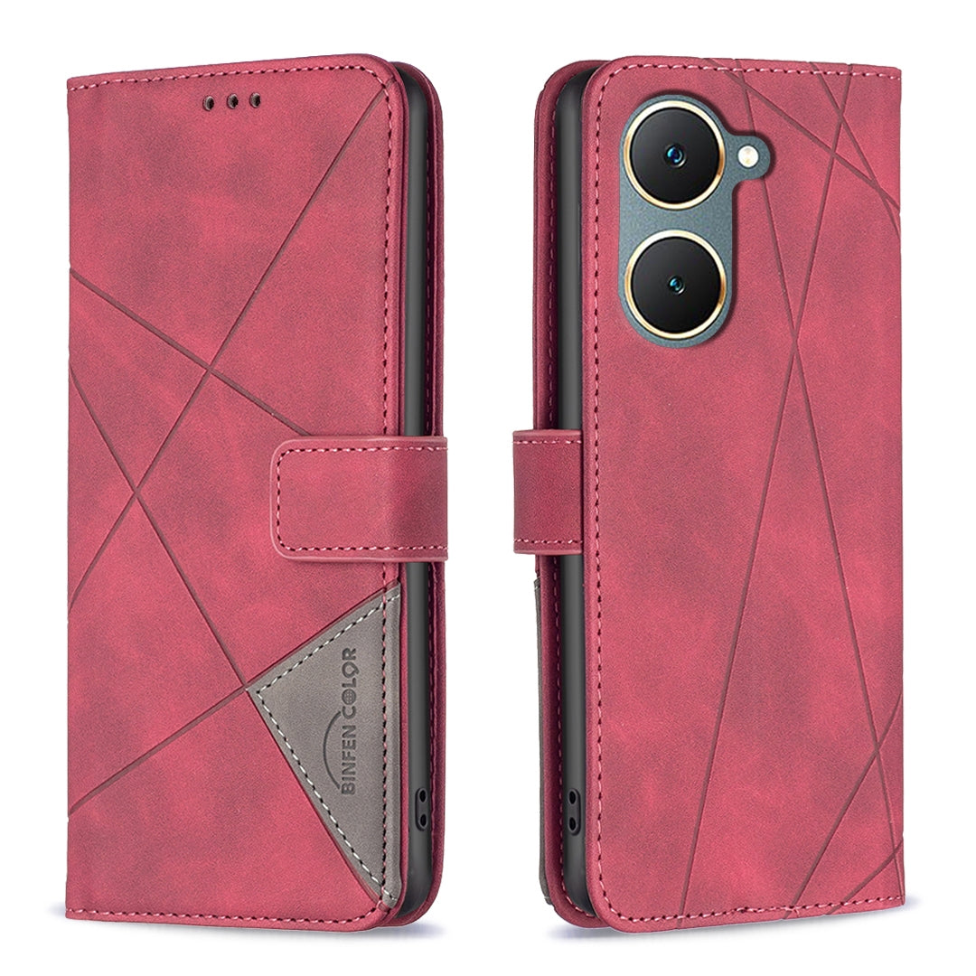 vivo Y03 4G Global Rhombus Texture Leather Phone Case with Magnetic Buckle and Card Holder