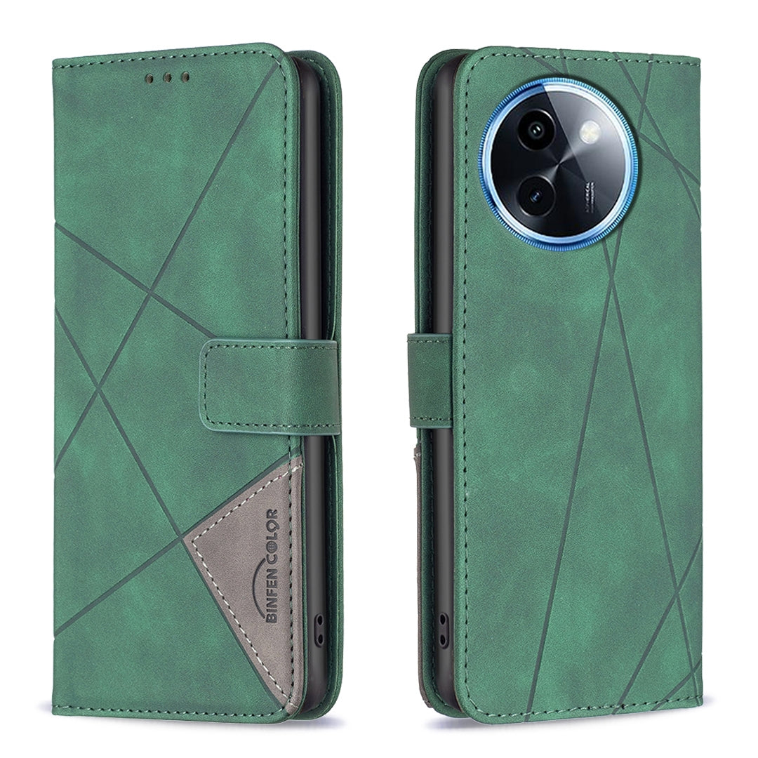 vivo Y200i 5G Rhombus Texture Leather Phone Case with Magnetic Buckle and Card Holder