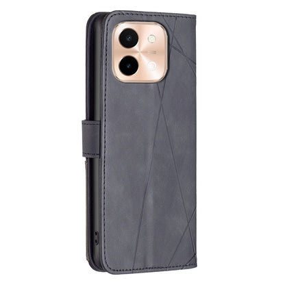 vivo Y28 4G Rhombus Texture Leather Phone Case with Magnetic Buckle and Card Holder