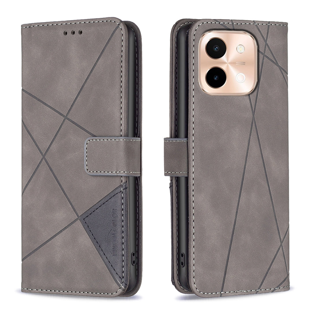 vivo Y28 4G Rhombus Texture Leather Phone Case with Magnetic Buckle and Card Holder