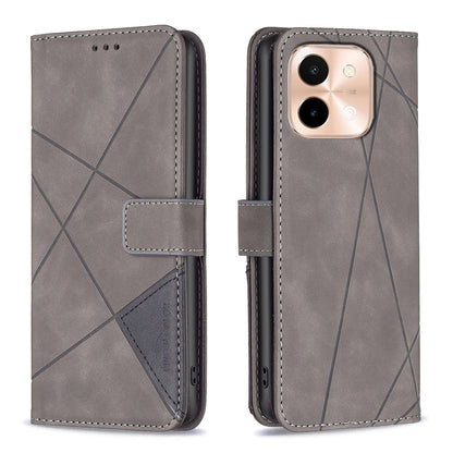 vivo Y28 4G Rhombus Texture Leather Phone Case with Magnetic Buckle and Card Holder