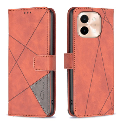 vivo Y28 4G Rhombus Texture Leather Phone Case with Magnetic Buckle and Card Holder