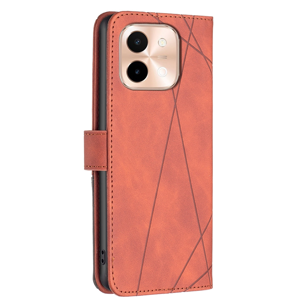 vivo Y28 4G Rhombus Texture Leather Phone Case with Magnetic Buckle and Card Holder