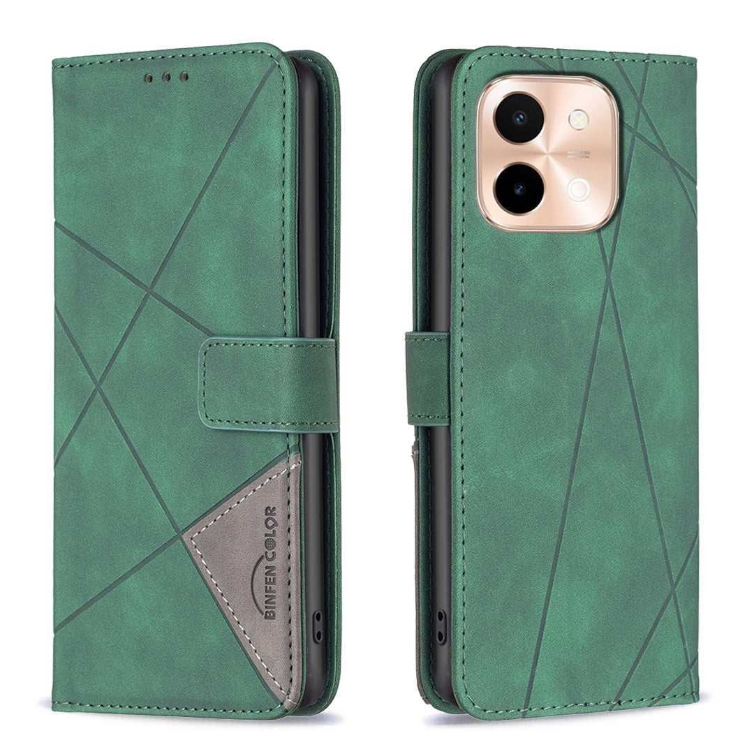 vivo Y28 4G Rhombus Texture Leather Phone Case with Magnetic Buckle and Card Holder