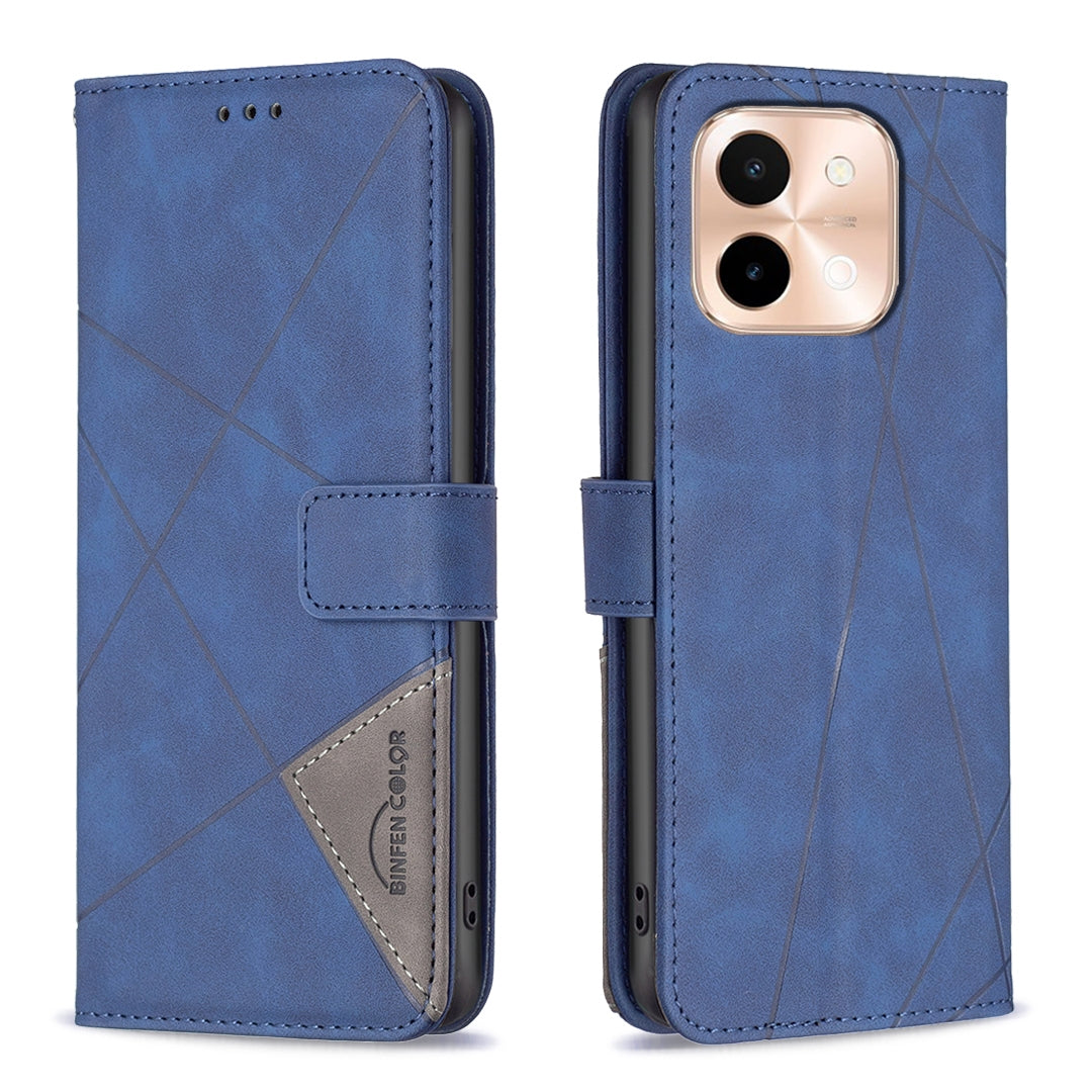 vivo Y28 4G Rhombus Texture Leather Phone Case with Magnetic Buckle and Card Holder