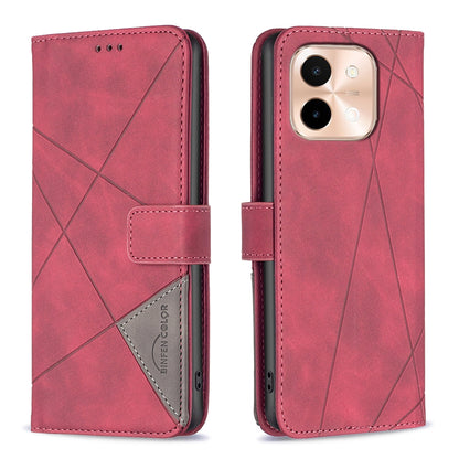 vivo Y28 4G Rhombus Texture Leather Phone Case with Magnetic Buckle and Card Holder