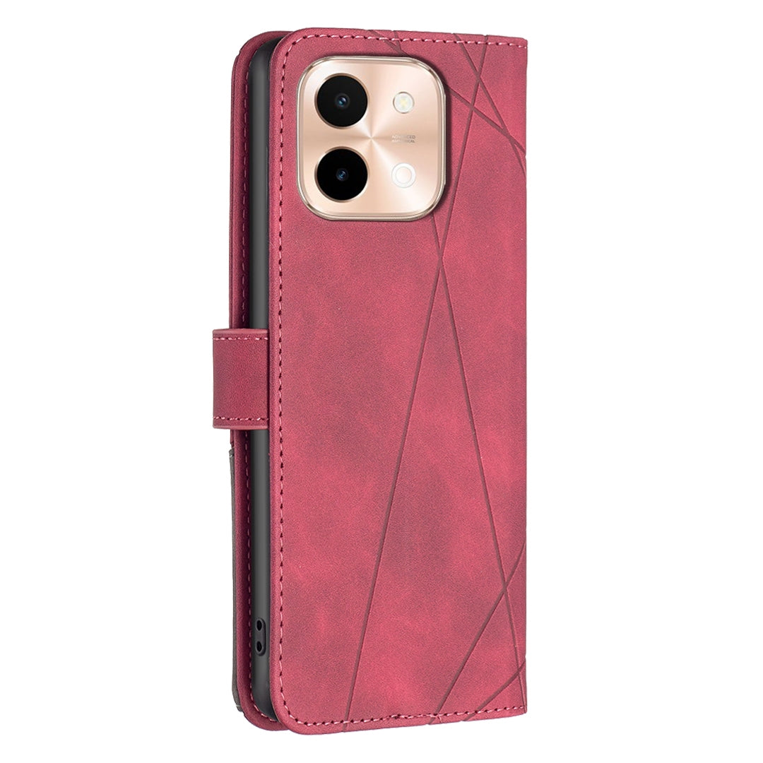 vivo Y28 4G Rhombus Texture Leather Phone Case with Magnetic Buckle and Card Holder