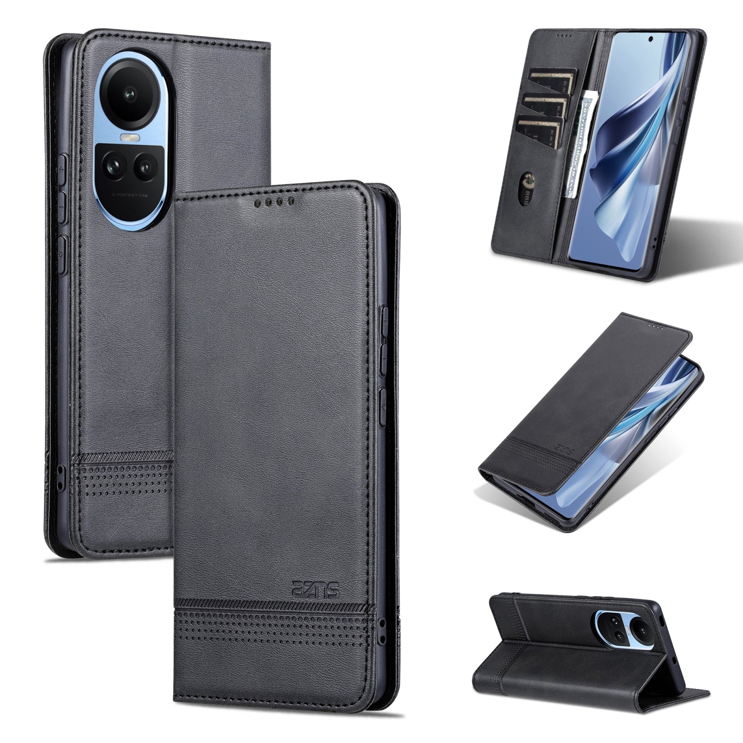 OPPO Reno10 Global Leather Wallet Case with Card Holder & Magnetic Closure