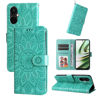 OnePlus Nord CE3 Sunflower Embossed Leather Wallet Phone Case with Kickstand and Card Holder