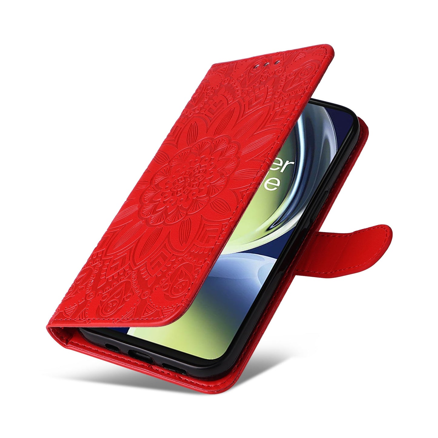 OnePlus Nord N30 Sunflower Embossed Leather Wallet Phone Case with Kickstand and Card Holder