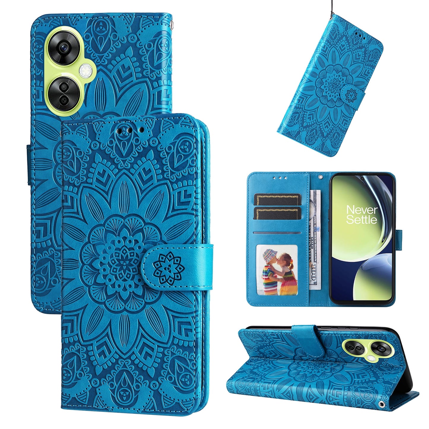 OnePlus Nord CE 3 Lite Sunflower Embossed Leather Wallet Phone Case with Kickstand and Card Holder