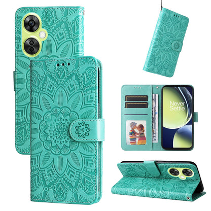 OnePlus Nord CE 3 Lite Sunflower Embossed Leather Wallet Phone Case with Kickstand and Card Holder