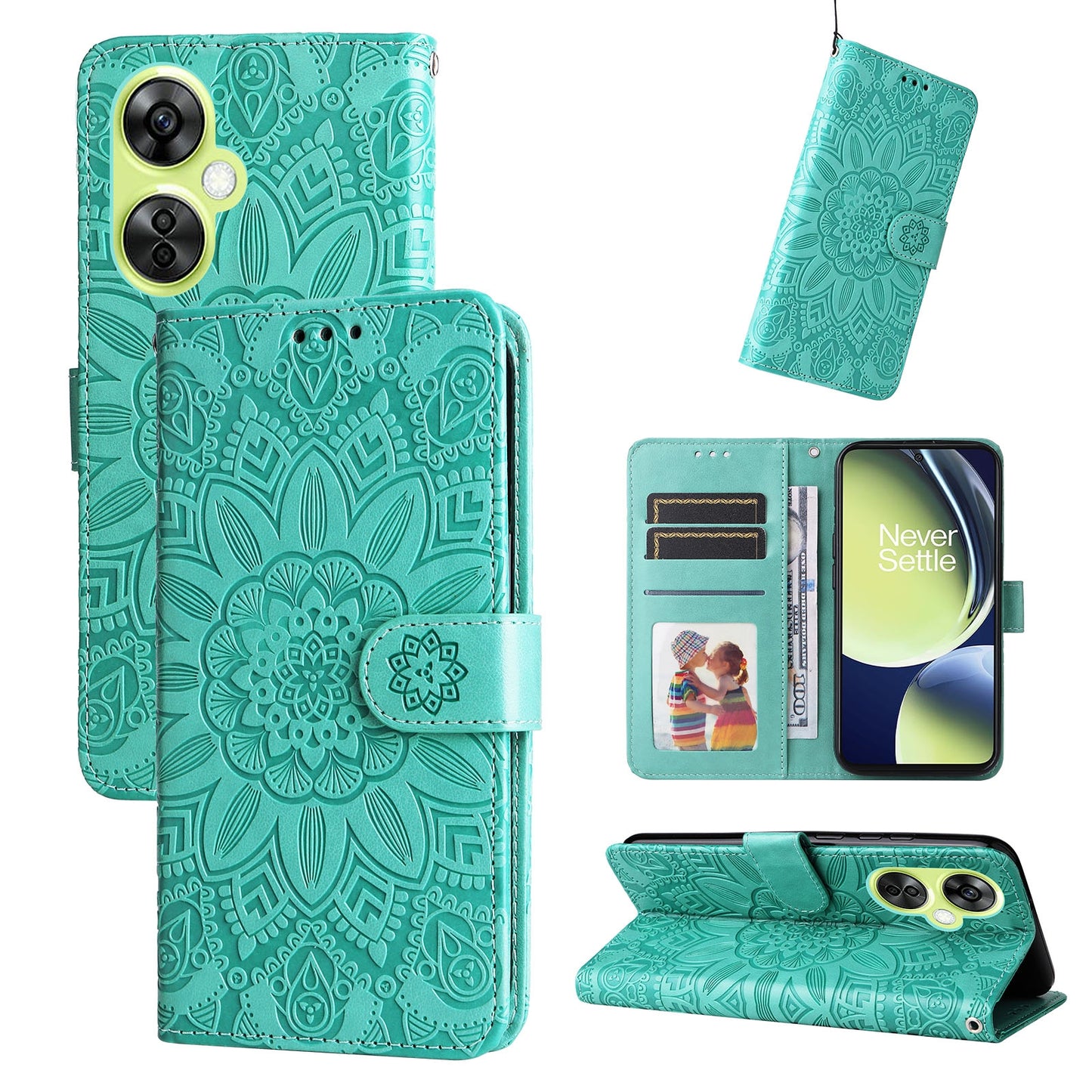 OnePlus Nord N30 Sunflower Embossed Leather Wallet Phone Case with Kickstand and Card Holder