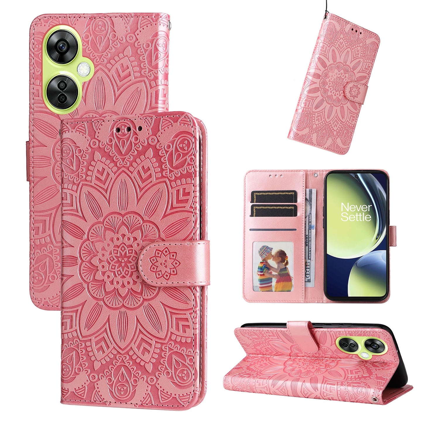 OnePlus Nord CE 3 Lite Sunflower Embossed Leather Wallet Phone Case with Kickstand and Card Holder