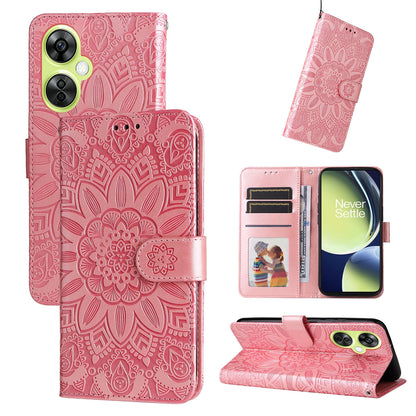 OnePlus Nord N30 Sunflower Embossed Leather Wallet Phone Case with Kickstand and Card Holder