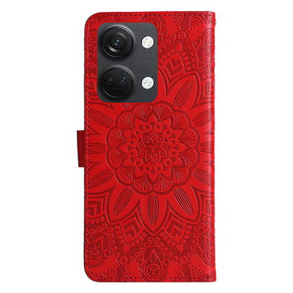 OnePlus Ace 2V Sunflower Embossed Leather Wallet Phone Case with Kickstand and Card Holder