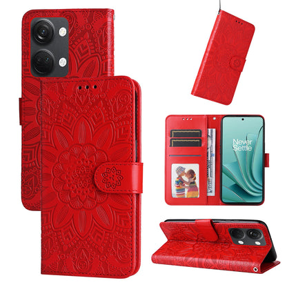 OnePlus Nord 3 Sunflower Embossed Leather Wallet Phone Case with Kickstand and Card Holder