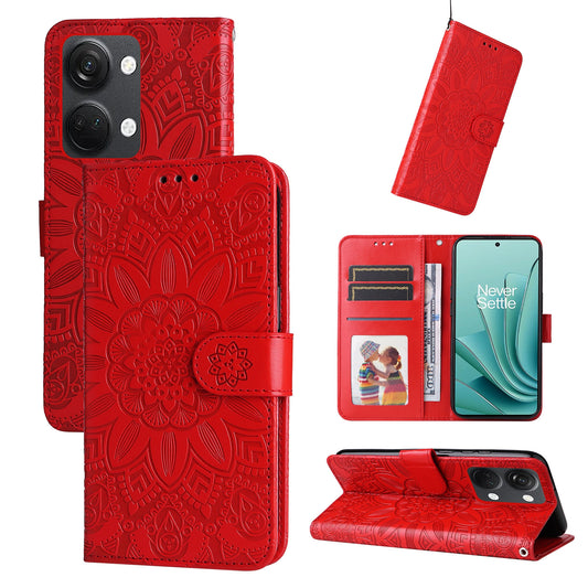OnePlus Nord 3 Sunflower Embossed Leather Wallet Phone Case with Kickstand and Card Holder