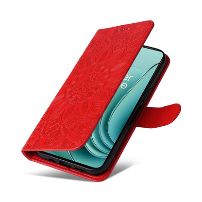 OnePlus Ace 2V Sunflower Embossed Leather Wallet Phone Case with Kickstand and Card Holder