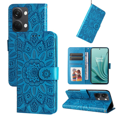 OnePlus Nord 3 Sunflower Embossed Leather Wallet Phone Case with Kickstand and Card Holder