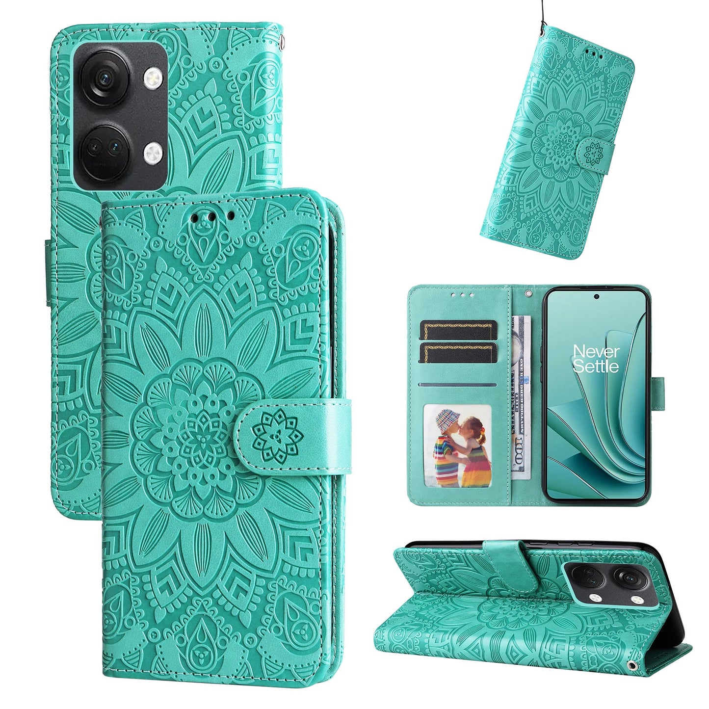 OnePlus Nord 3 Sunflower Embossed Leather Wallet Phone Case with Kickstand and Card Holder