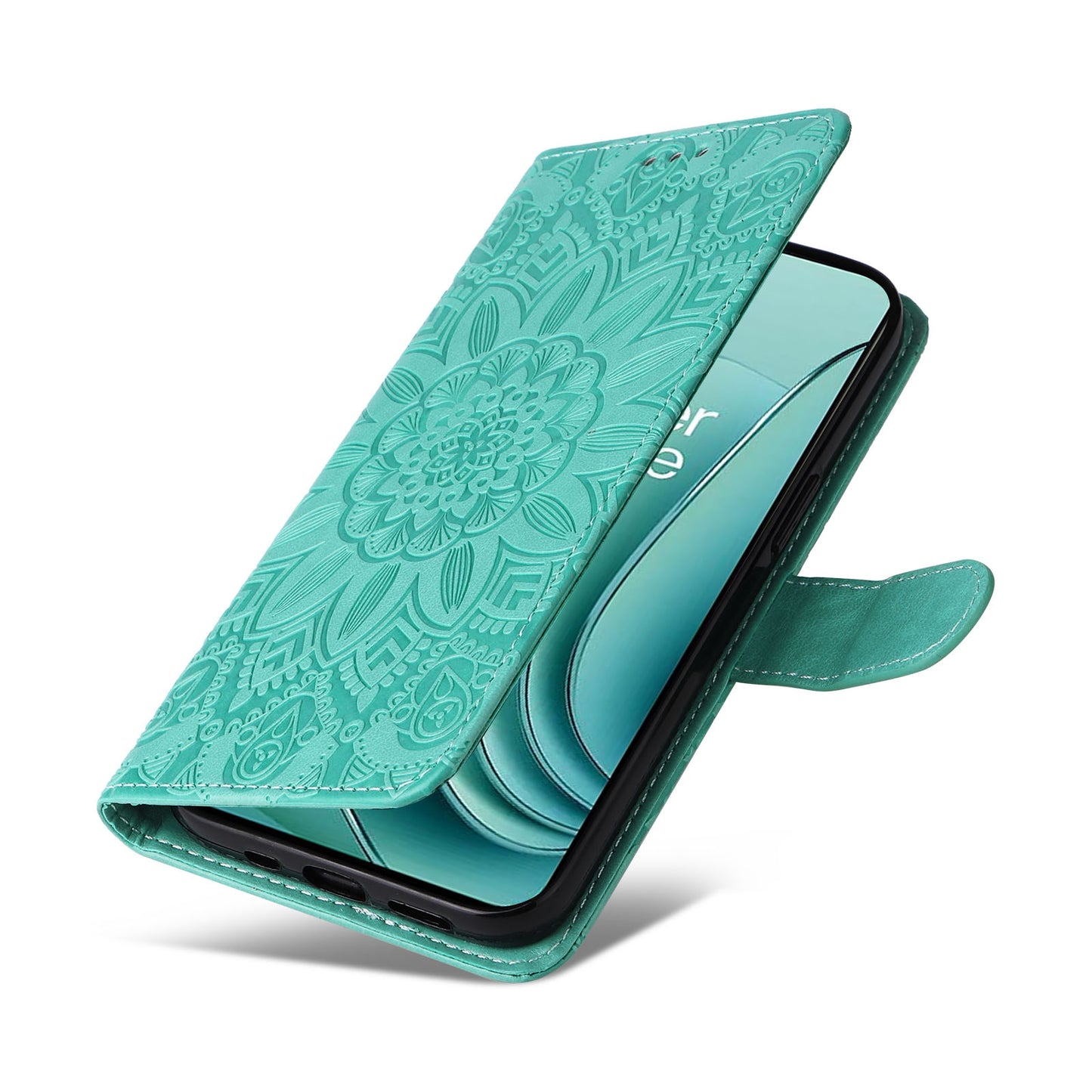OnePlus Ace 2V Sunflower Embossed Leather Wallet Phone Case with Kickstand and Card Holder