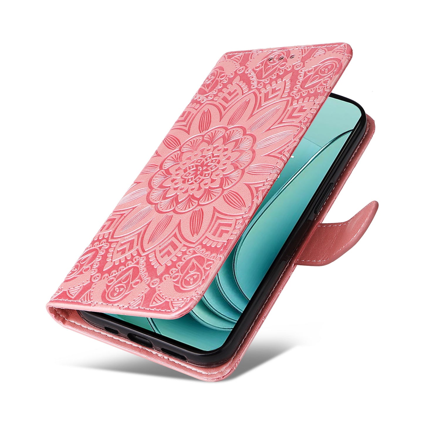 OnePlus Ace 2V Sunflower Embossed Leather Wallet Phone Case with Kickstand and Card Holder