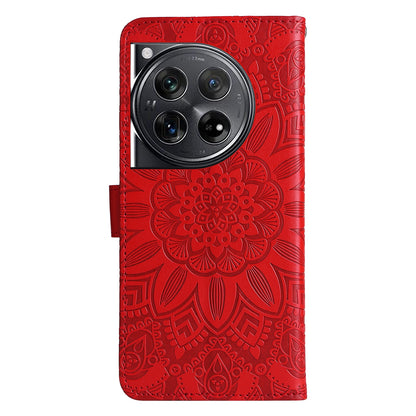 OnePlus 12 Sunflower Embossed Leather Wallet Phone Case with Kickstand and Card Holder