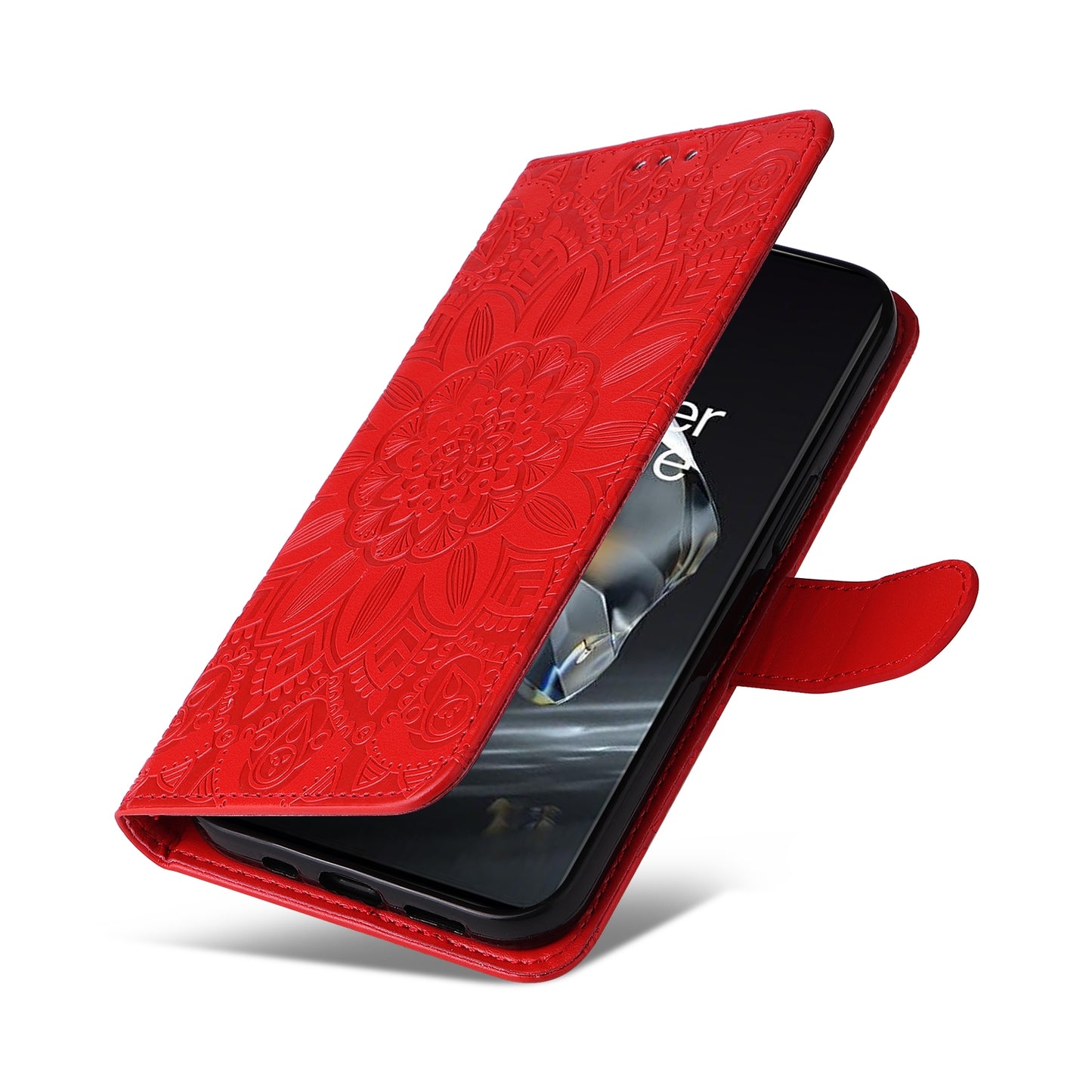 OnePlus 12 Sunflower Embossed Leather Wallet Phone Case with Kickstand and Card Holder