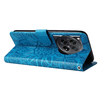 OnePlus 12 Sunflower Embossed Leather Wallet Phone Case with Kickstand and Card Holder