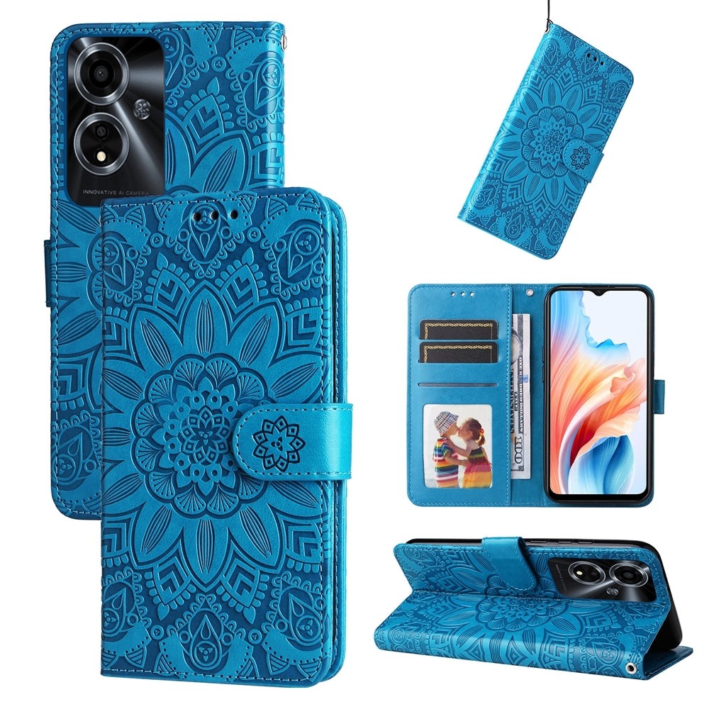 OnePlus 12R Sunflower Embossed Leather Wallet Phone Case with Kickstand and Card Holder